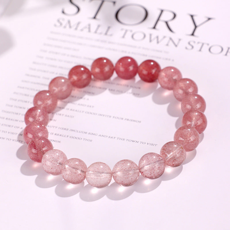 8mm/9mm/10mm Natural Gradient Strawberry Quartz Beaded Bracelet – Elegant Handmade Crystal Jewelry for Women Girls Gift Present