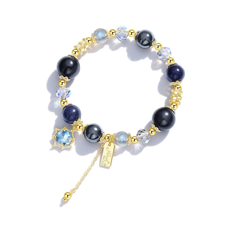 Galactic Obsidian & Blue Goldstone Bracelet – Women’s Cosmic Energy Stone Jewelry with Hematite & Moonstone Girls' bracelets