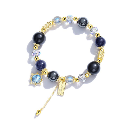 Galactic Obsidian & Blue Goldstone Bracelet – Women’s Cosmic Energy Stone Jewelry with Hematite & Moonstone Girls' bracelets