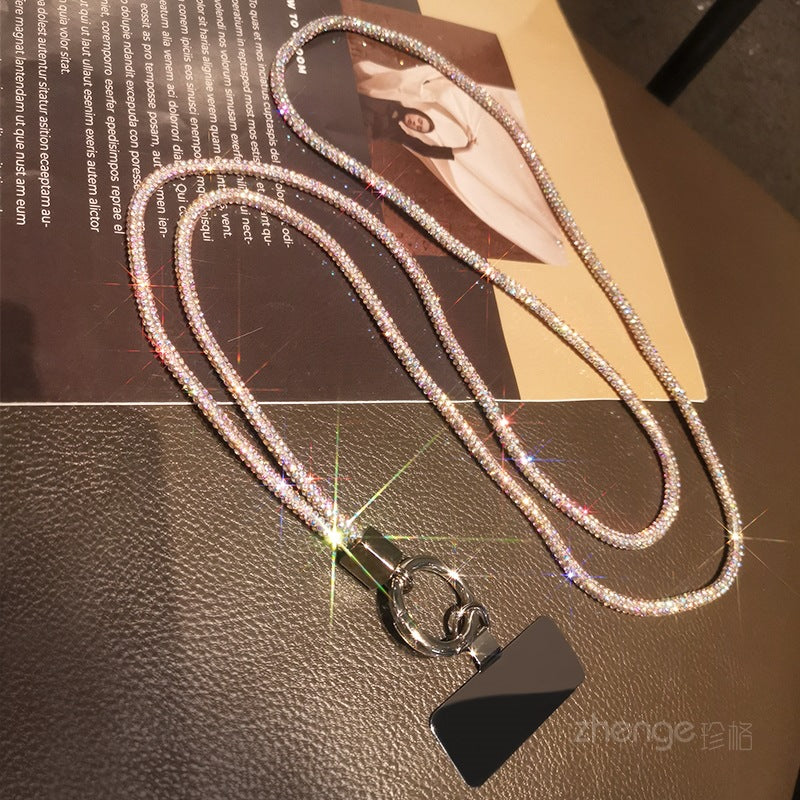 Mobile phone lanyard long neck short wrist rhinestone women's high-end luxury full diamond lanyard clip anti-loss