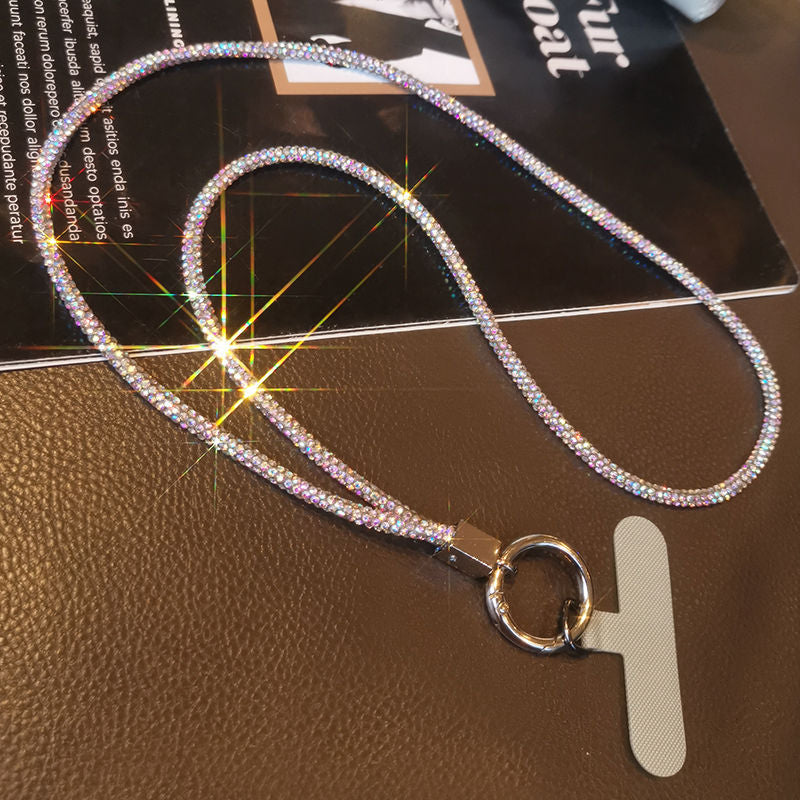 Mobile phone lanyard long neck short wrist rhinestone women's high-end luxury full diamond lanyard clip anti-loss