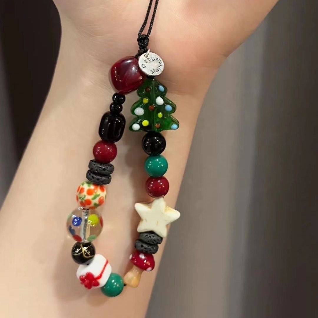 Christmas Beaded Camera Strap – Handmade CCD & Polaroid Wrist Strap, Festive DIY Phone Case Charm