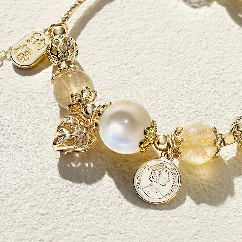 Romantic Moonstone Citrine White Quartz Heart Bracelet – Elegant Crystal Jewelry Present Gift for Women