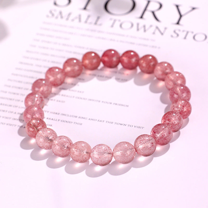 8mm/9mm/10mm Natural Gradient Strawberry Quartz Beaded Bracelet – Elegant Handmade Crystal Jewelry for Women Girls Gift Present