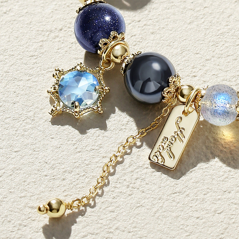 Galactic Obsidian & Blue Goldstone Bracelet – Women’s Cosmic Energy Stone Jewelry with Hematite & Moonstone Girls' bracelets