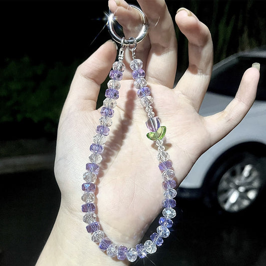 Flower Design Tulip Crystal Phone Charm – Original Beaded Phone Chain Accessory, Short Strap for Wrist or Bag, Wallet, Airpods