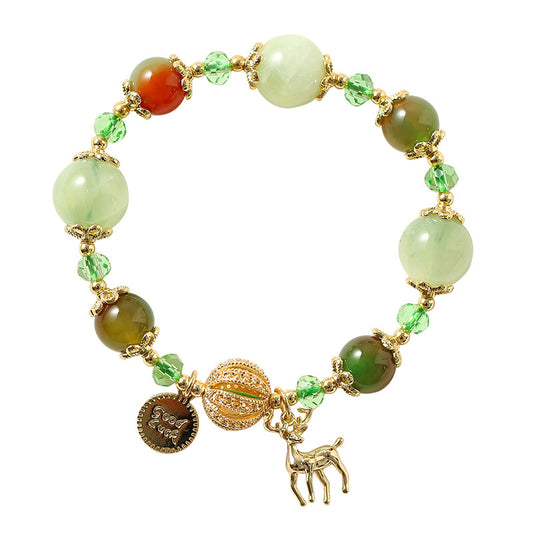 “Deer With You” Prehnite Crystal Bracelet – Natural Agate Beaded Reindeer Charm Jewelry | Christmas Gift for Her | INS-Inspired Design
