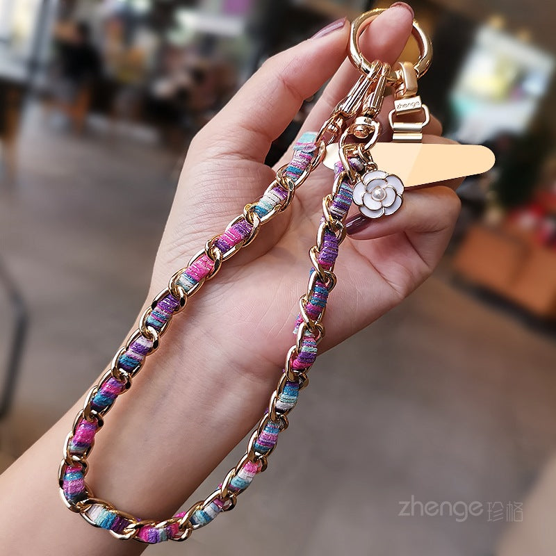legant Chanel-inspired camellia phone strap with metal chain and charm/Long Crossbody Phone Strap / Lanyard for iPhone and Android Phone