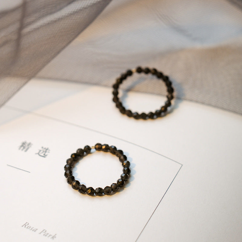 3mm Black Spine Ring for Women – Dainty Faceted Crystal Band, Vintage Minimalist Jewelry