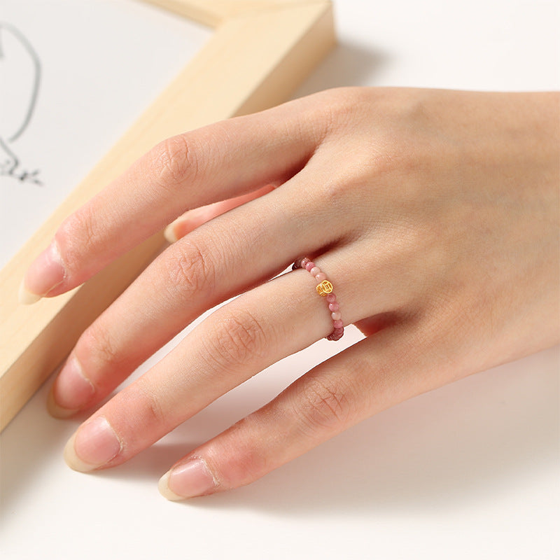 2mm Dainty Rainbow Tourmaline Ring for Women – Gem Stone Crystal with Pearl Stack able Lucky Ring For Girls Decoration