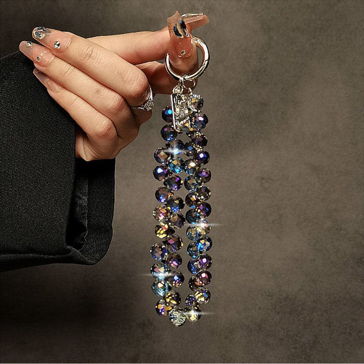 Luxury Premium Bling Bling Crystal Bead Hand Chain Wrist Short Lanyard with Clip Mobile Phone Case Keychain Bag Pendant for Female Girls