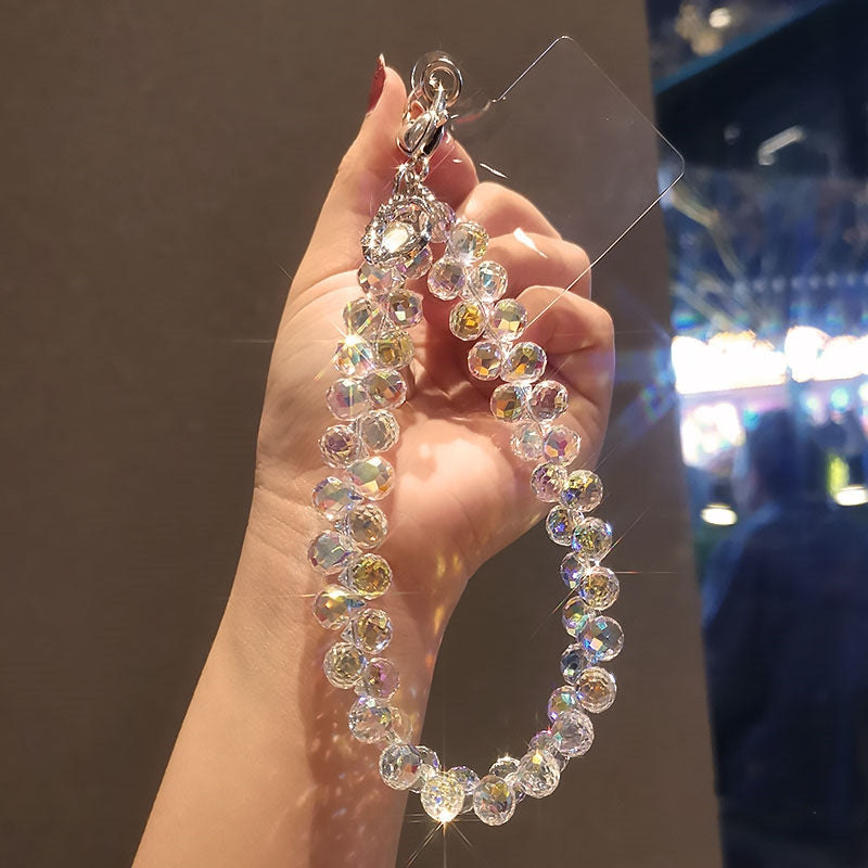 Luxury Premium Bling Bling Crystal Bead Hand Chain Wrist Short Lanyard with Clip Mobile Phone Case Keychain Bag Pendant for Female Girls