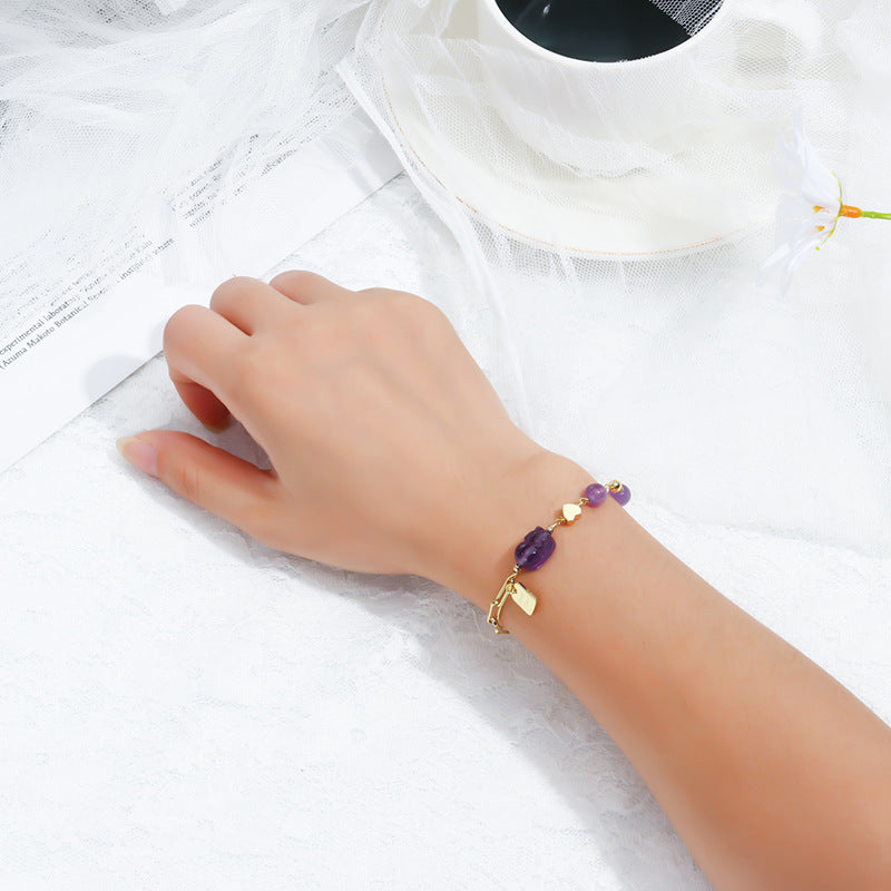 Natural Amethyst Pixiu Bracelet for Women – Handmade Crystal Beaded Bracelet | Lucky Wealth Protection Jewelry | Trendy INS-Inspired Gift
