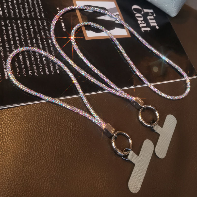 Mobile phone lanyard long neck short wrist rhinestone women's high-end luxury full diamond lanyard clip anti-loss