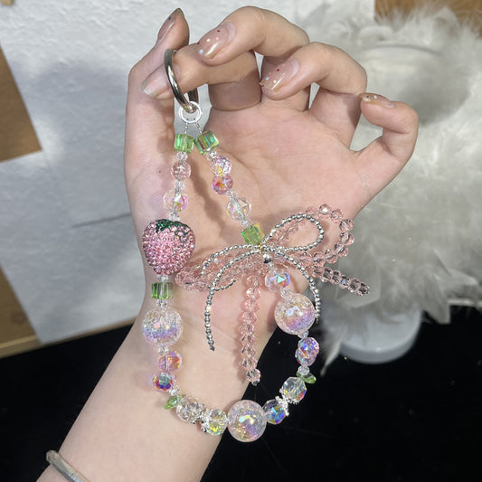 Sparkling Crystal DIY Short Phone Strap with Strawberry – Bling Bling Beaded Hand Chain for Phone, Bag & Key Charm, Airpods, Earbuds