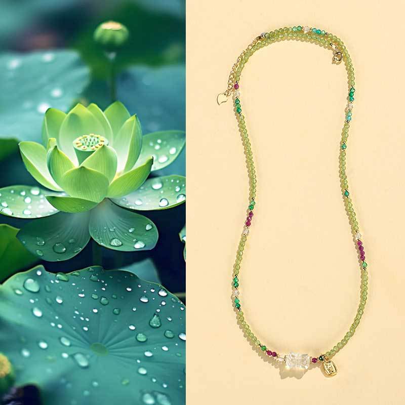 Peridot & Ruby Three-Layer Crystal Bracelet & Necklace – Elegant Chinese-Style 2-in-1 Beaded Jewelry for Women Gift