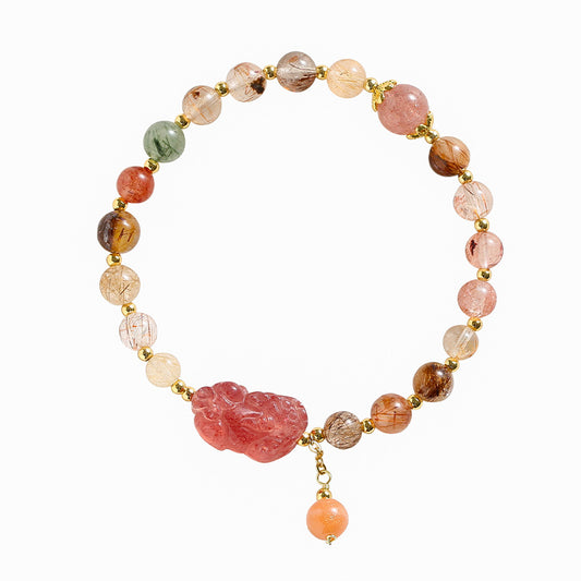 Strawberry Quartz Pixiu Bracelet for Women – INS Style Lucky Crystal Wealth Charm Bracelet, Friendship Gift, Trending Jewelry