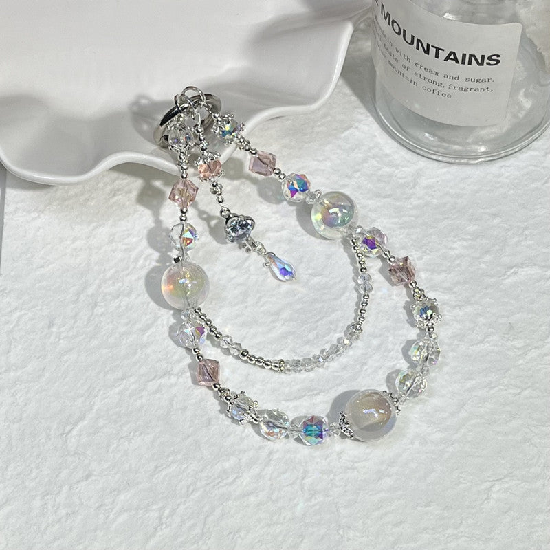 Short DIY Crystal Beaded Cell Phone Chain – Aesthetic Bag Charm & Mobile Phone Accessory for Girls Bags Decoration
