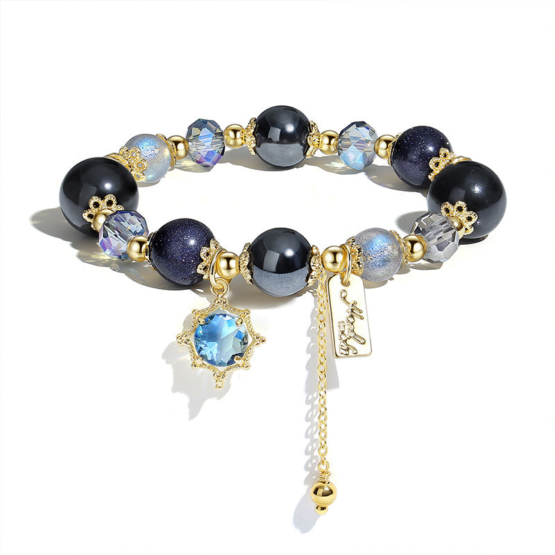 Galactic Obsidian & Blue Goldstone Bracelet – Women’s Cosmic Energy Stone Jewelry with Hematite & Moonstone Girls' bracelets
