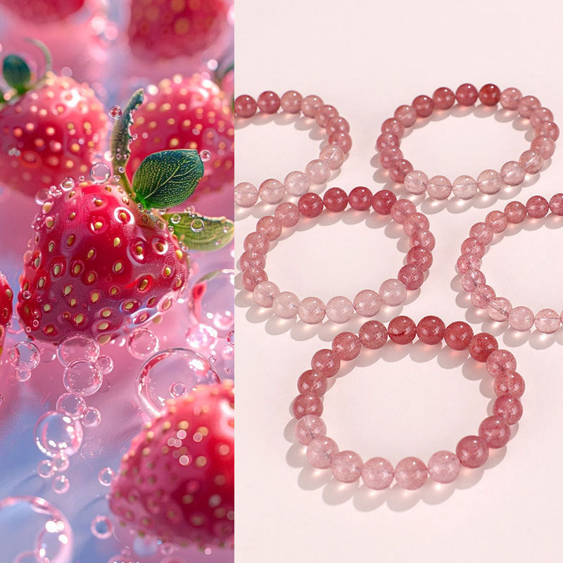 8mm/9mm/10mm Natural Gradient Strawberry Quartz Beaded Bracelet – Elegant Handmade Crystal Jewelry for Women Girls Gift Present