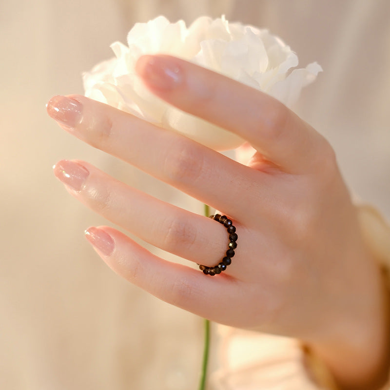 3mm Black Spine Ring for Women – Dainty Faceted Crystal Band, Vintage Minimalist Jewelry