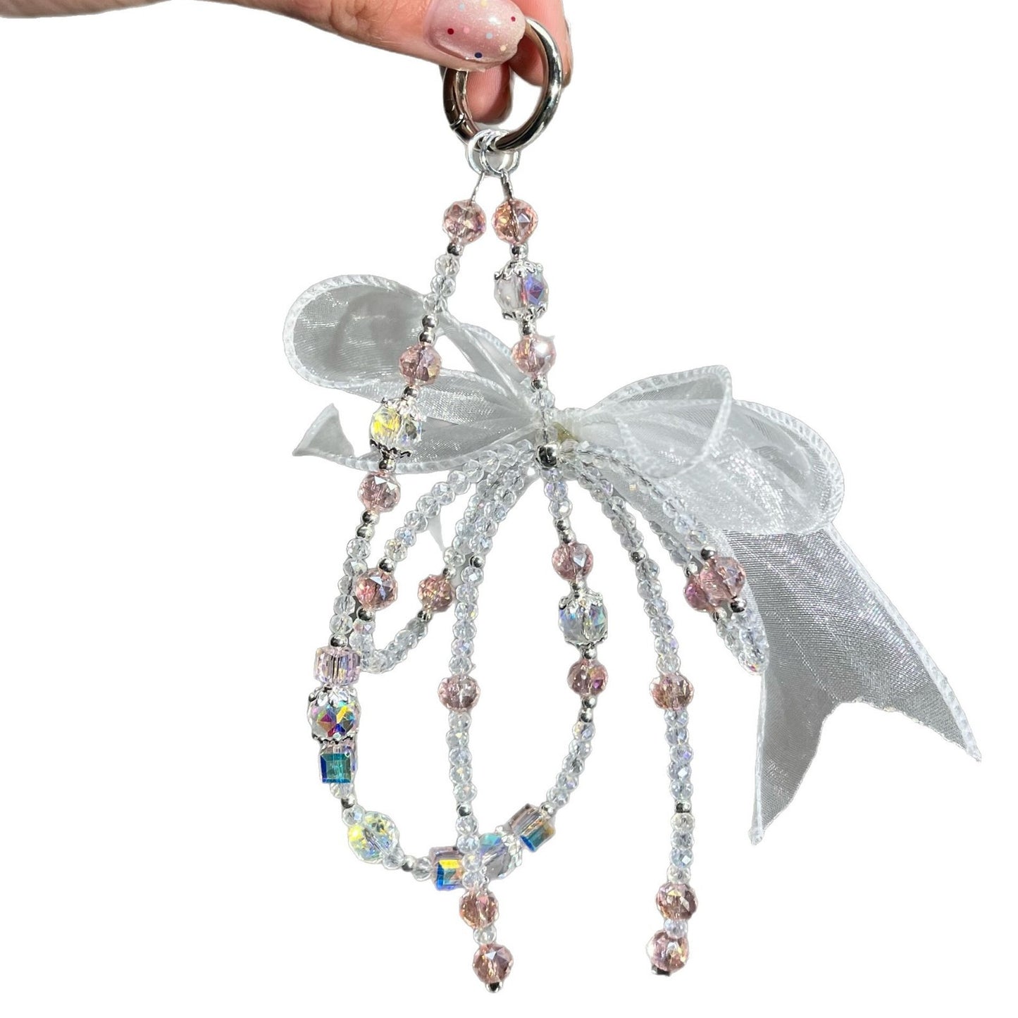 Hot-selling high-end girly-style Explosively shiny beads crystal BOW cell phone chain, pearl light luxury beaded  strap