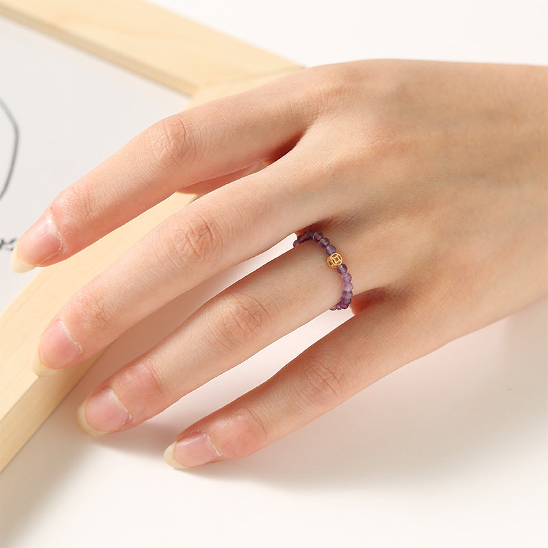 2mm Dainty Rainbow Tourmaline Ring for Women – Gem Stone Crystal with Pearl Stack able Lucky Ring For Girls Decoration