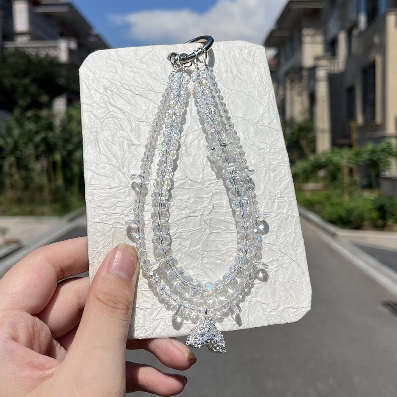 Designer Mermaid Crystal Phone Charm – Elegant Beaded Chain with Zircon Pendant for Wrist or Bag or Camera Accessory