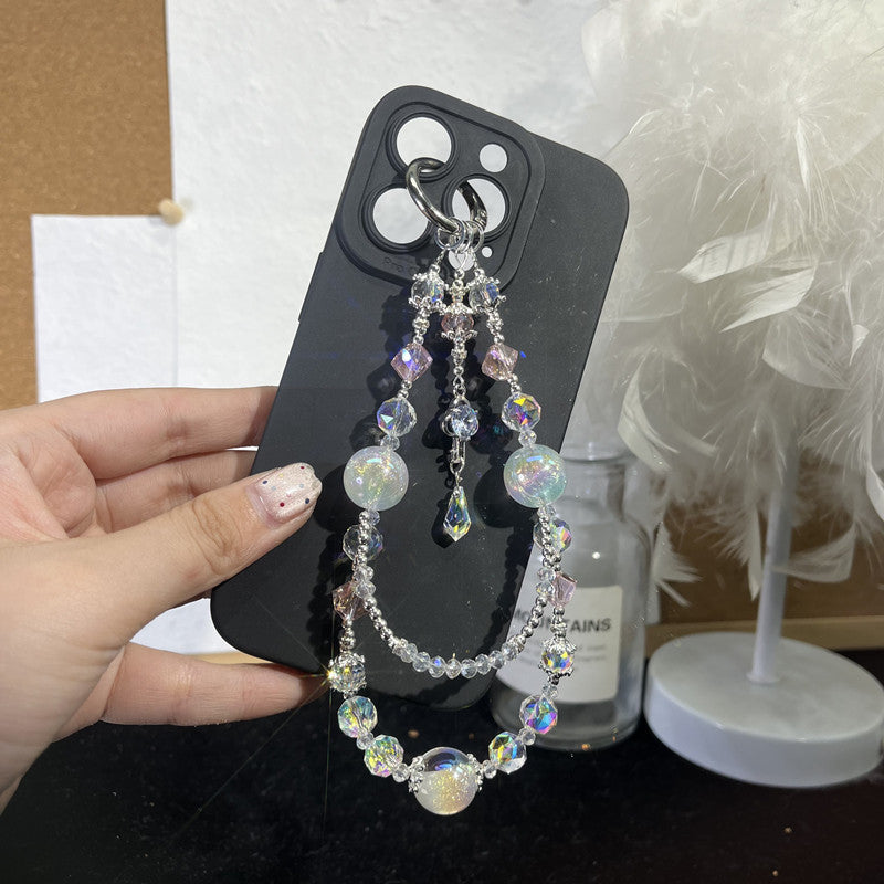 Short DIY Crystal Beaded Cell Phone Chain – Aesthetic Bag Charm & Mobile Phone Accessory for Girls Bags Decoration
