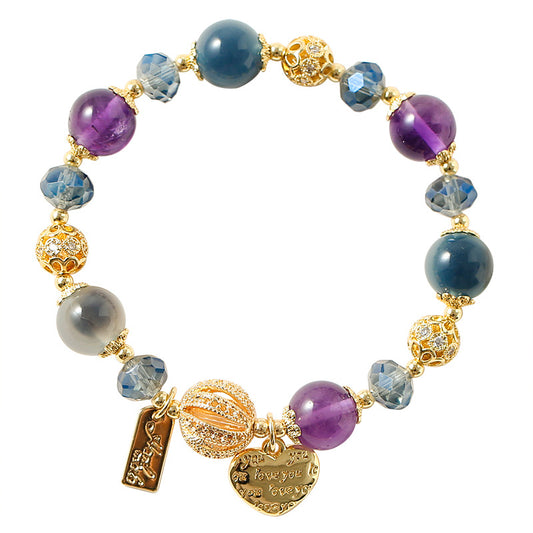 Lavender Amethyst Heart Bracelet – Agate Heart Charm & Hollow Bead | Handmade Crystal Jewelry for Women, Aesthetic Gift for Her
