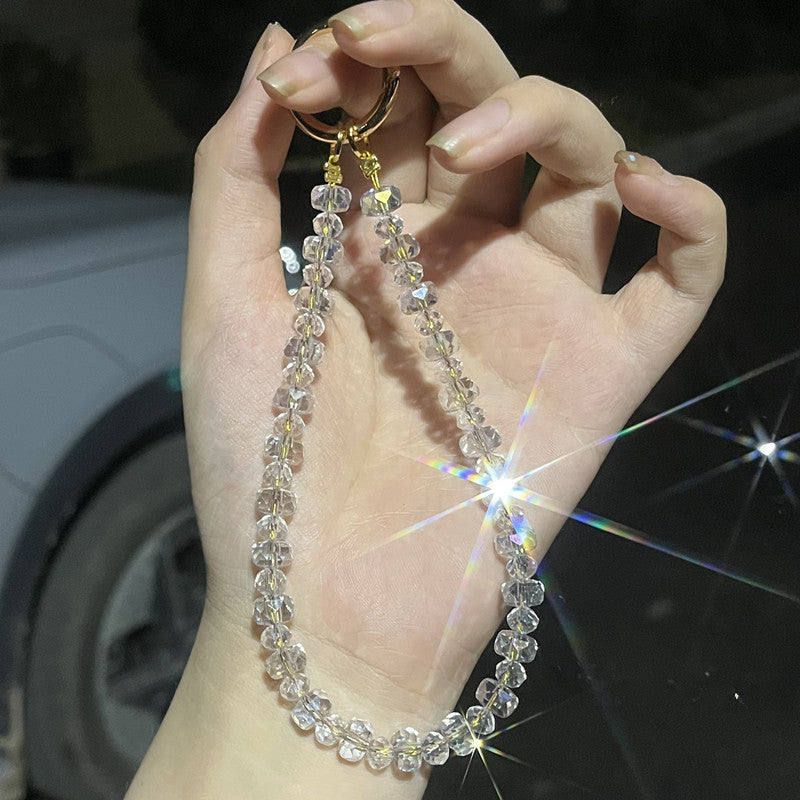 Luxury Rainbow Crystal Beaded Cellphone Short Wrist Strap – Designer Phone Hand Chain with Clip for Short Hand-Carry Use