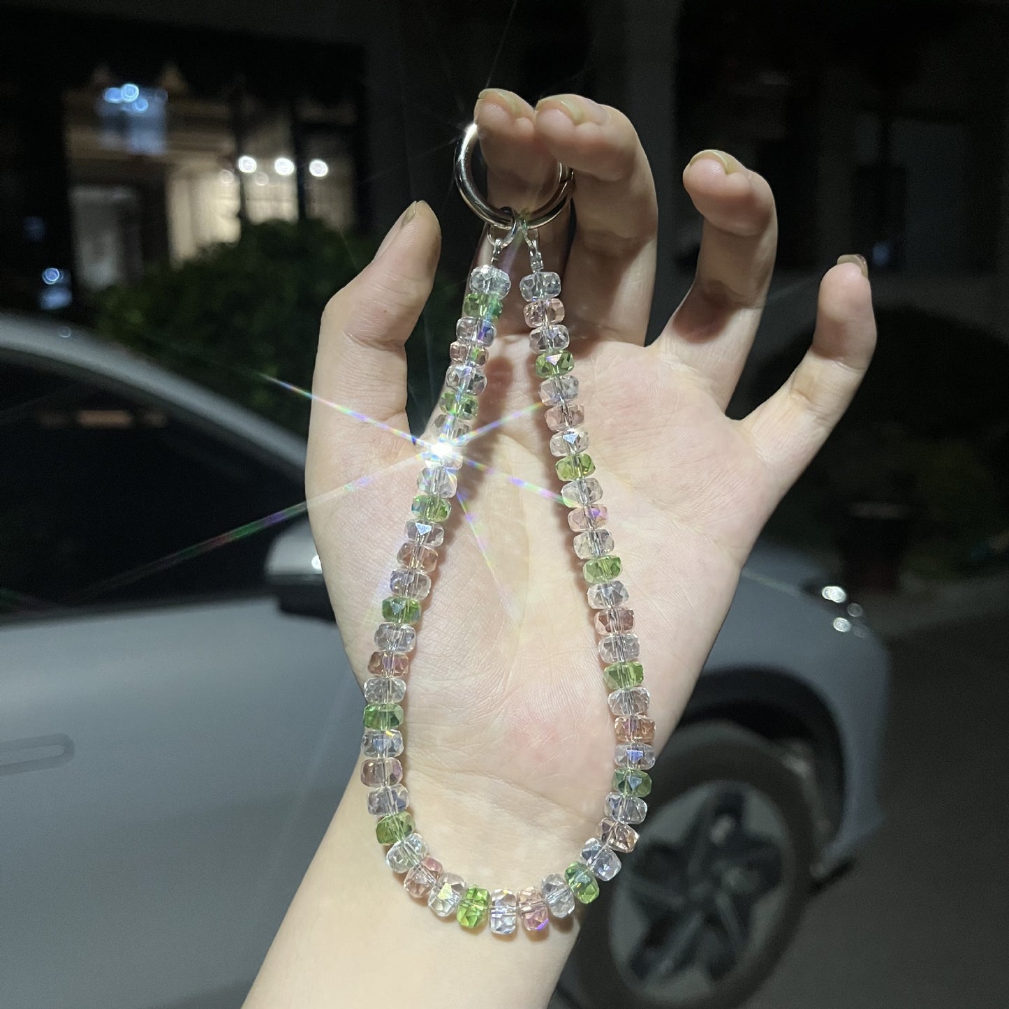 Luxury Rainbow Crystal Beaded Cellphone Short Wrist Strap – Designer Phone Hand Chain with Clip for Short Hand-Carry Use