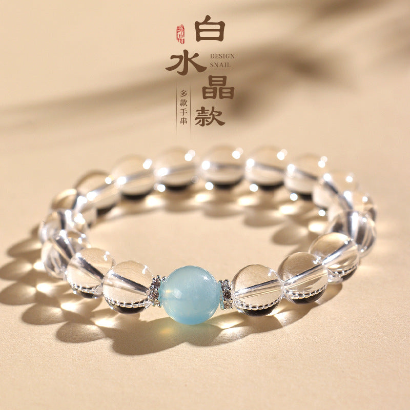 Clear Quartz & Aquamarine Beaded Bracelet – 8/10/12mm Crystal Jewelry for Women | Elegant Energy Healing Hand Chain