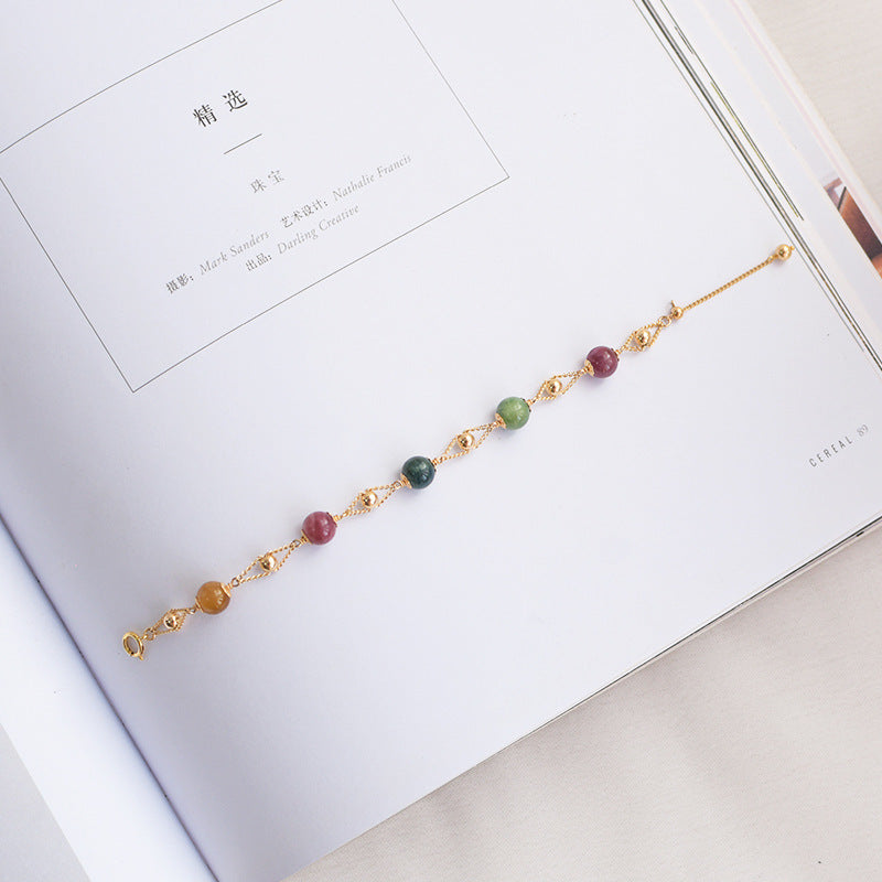 Natural Rainbow Tourmaline Bracelet for Women – Dainty Korean-Style Beaded Crystal Jewelry | Minimalist INS-Inspired Design