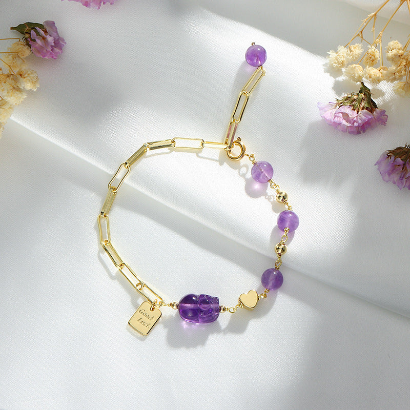 Natural Amethyst Pixiu Bracelet for Women – Handmade Crystal Beaded Bracelet | Lucky Wealth Protection Jewelry | Trendy INS-Inspired Gift