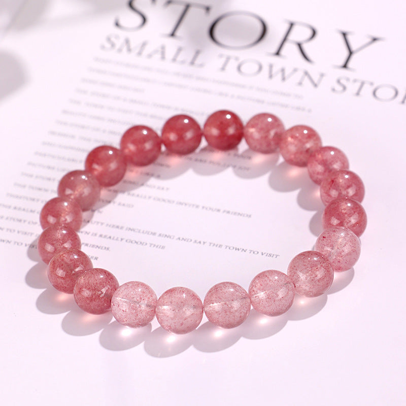 8mm/9mm/10mm Natural Gradient Strawberry Quartz Beaded Bracelet – Elegant Handmade Crystal Jewelry for Women Girls Gift Present