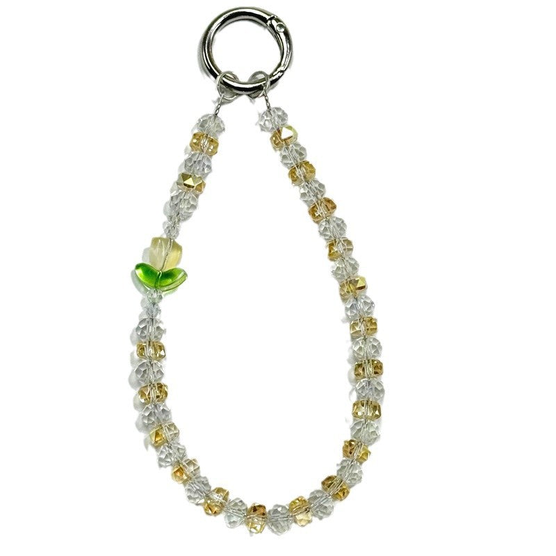 Flower Design Tulip Crystal Phone Charm – Original Beaded Phone Chain Accessory, Short Strap for Wrist or Bag, Wallet, Airpods