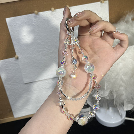 Short DIY Crystal Beaded Cell Phone Chain – Aesthetic Bag Charm & Mobile Phone Accessory for Girls Bags Decoration
