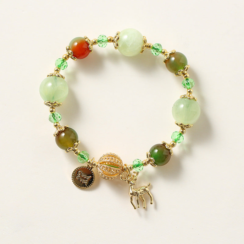 “Deer With You” Prehnite Crystal Bracelet – Natural Agate Beaded Reindeer Charm Jewelry | Christmas Gift for Her | INS-Inspired Design