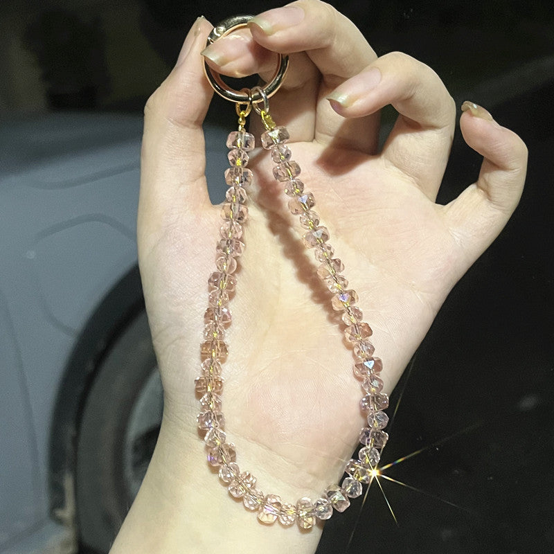 Luxury Rainbow Crystal Beaded Cellphone Short Wrist Strap – Designer Phone Hand Chain with Clip for Short Hand-Carry Use