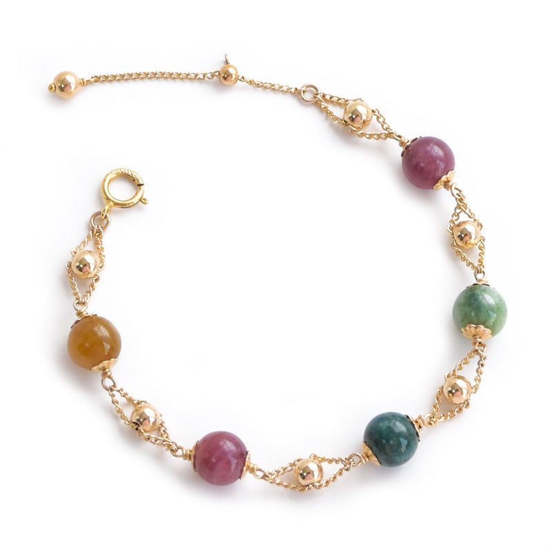 Natural Rainbow Tourmaline Bracelet for Women – Dainty Korean-Style Beaded Crystal Jewelry | Minimalist INS-Inspired Design