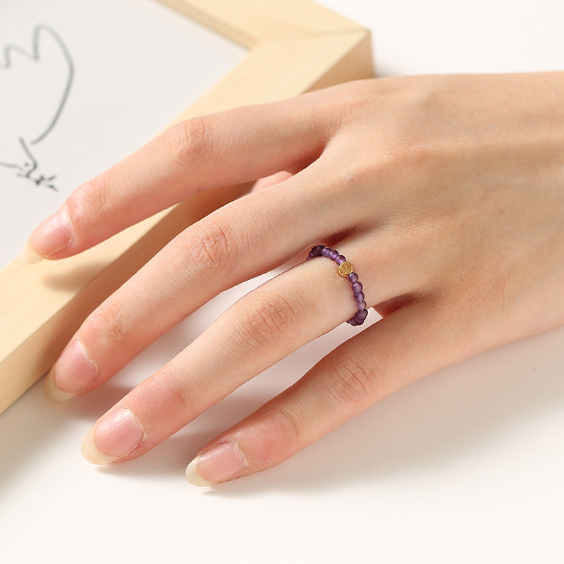 2mm Dainty Rainbow Tourmaline Ring for Women – Gem Stone Crystal with Pearl Stack able Lucky Ring For Girls Decoration