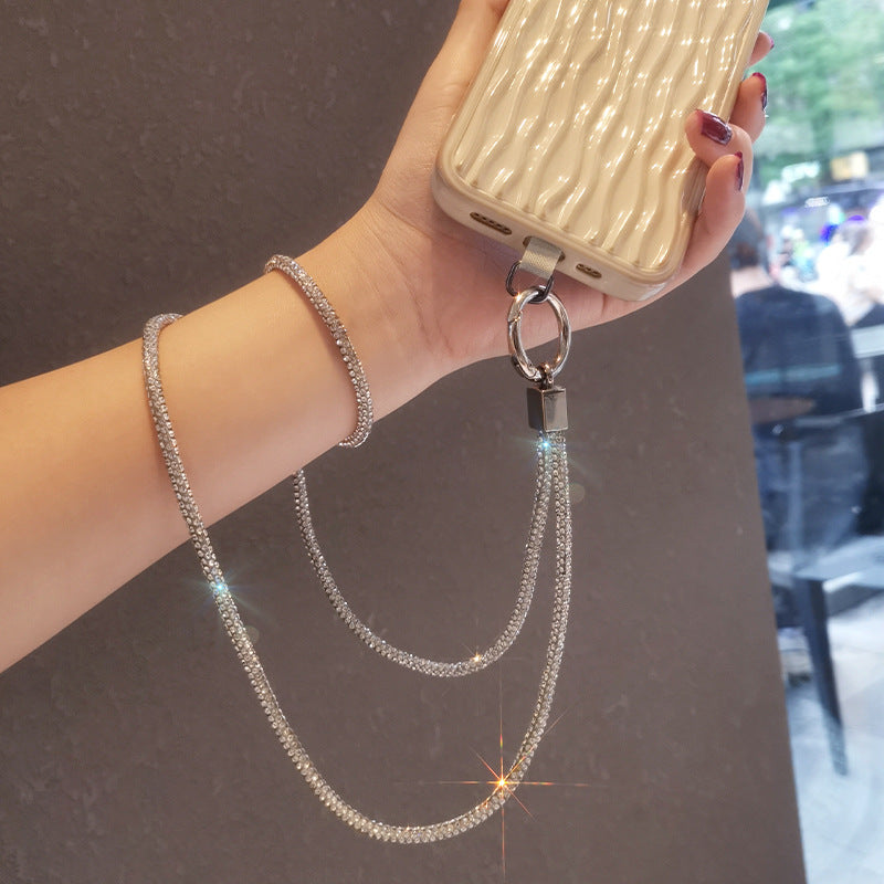 Mobile phone lanyard long neck short wrist rhinestone women's high-end luxury full diamond lanyard clip anti-loss