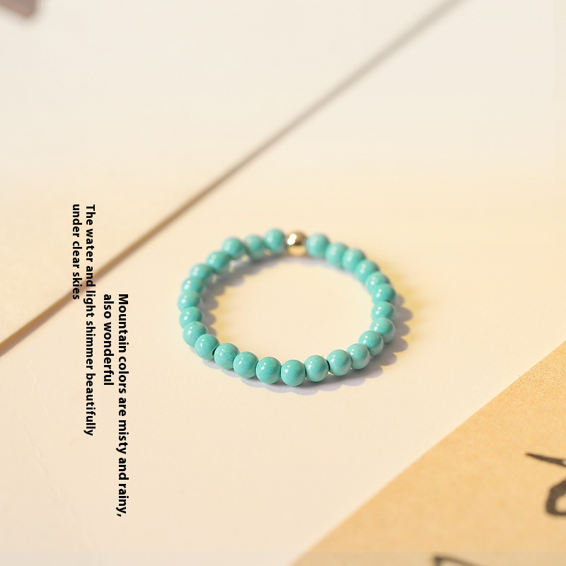 2mm Tiny Turquoise Ring for Women – Dainty 14K Gold Minimalist Band, Vintage Green Stone Ring