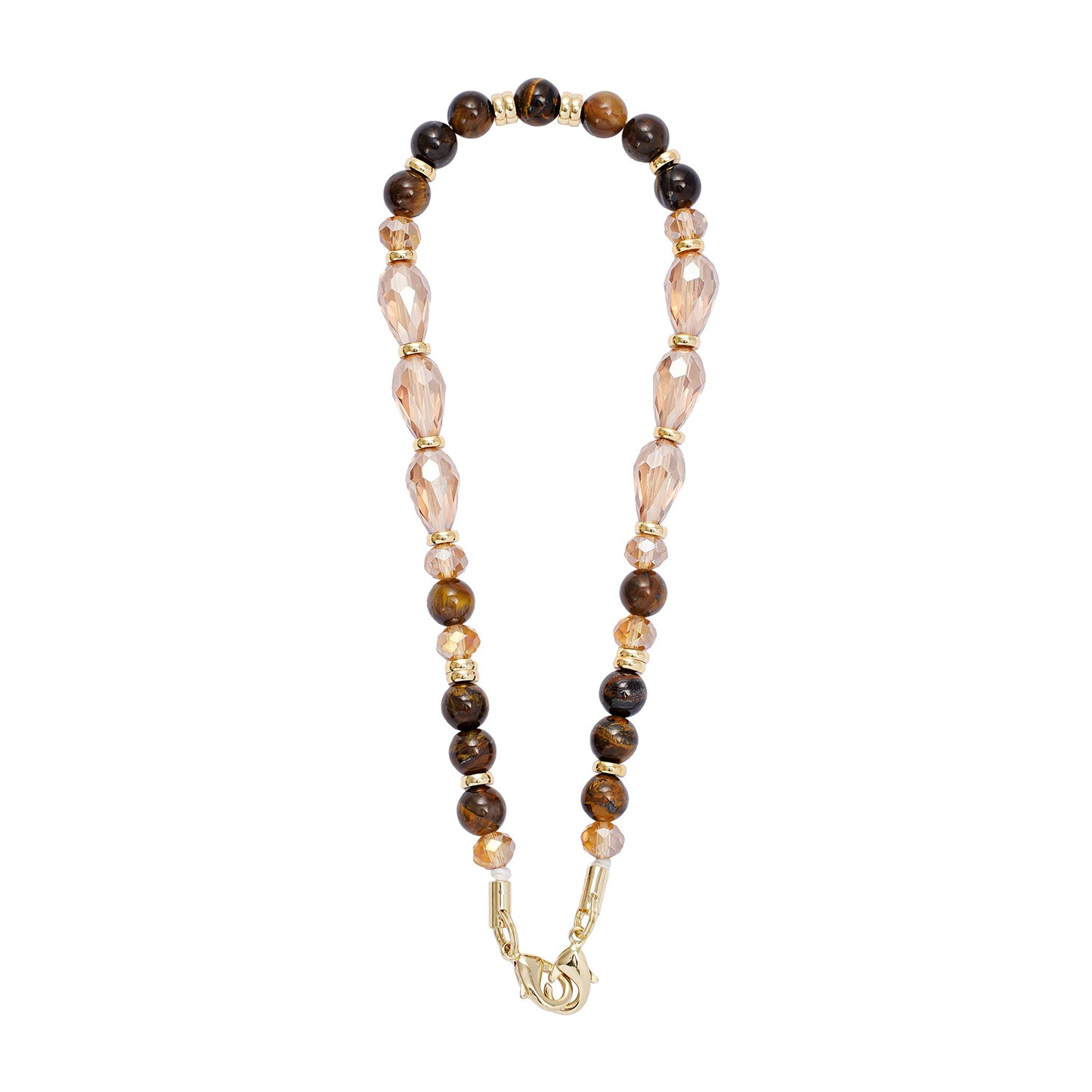 Semi-precious Yellow Tiger Eye DIY Phone Chain Beads Gold-plated Crystal Amazon Cross-border Beads Phone Hanging Chain Wholesale
