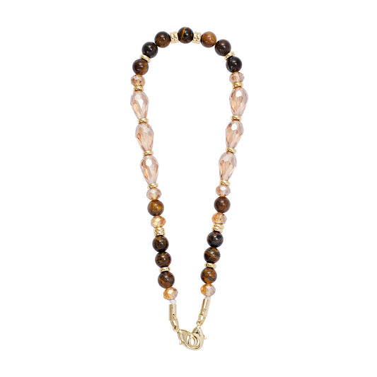 Semi-precious Yellow Tiger Eye DIY Phone Chain Beads Gold-plated Crystal Amazon Cross-border Beads Phone Hanging Chain Wholesale
