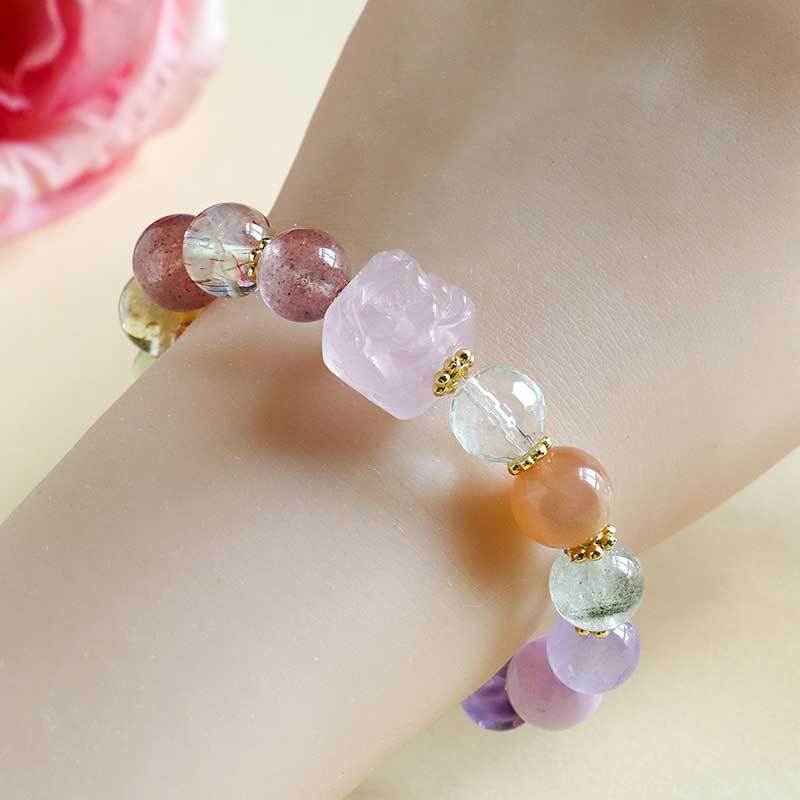 Elegant Crystal Cubic Zirconia Amulet Bracelet Nine Tailed Fox Beaded Bracelet Multi Gemstone Purple Aquamarine