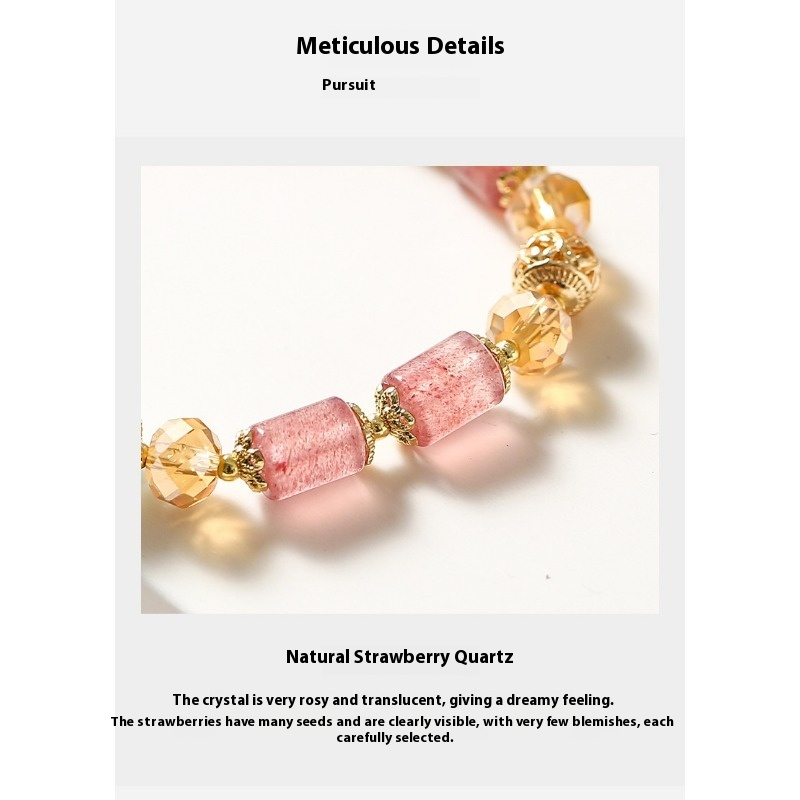 Strawberry Quartz & Aquamarine Crystal Bracelet – Handmade Beaded Jewelry with Gold-Plated Murano Glass Beads, Unique Gift for Her