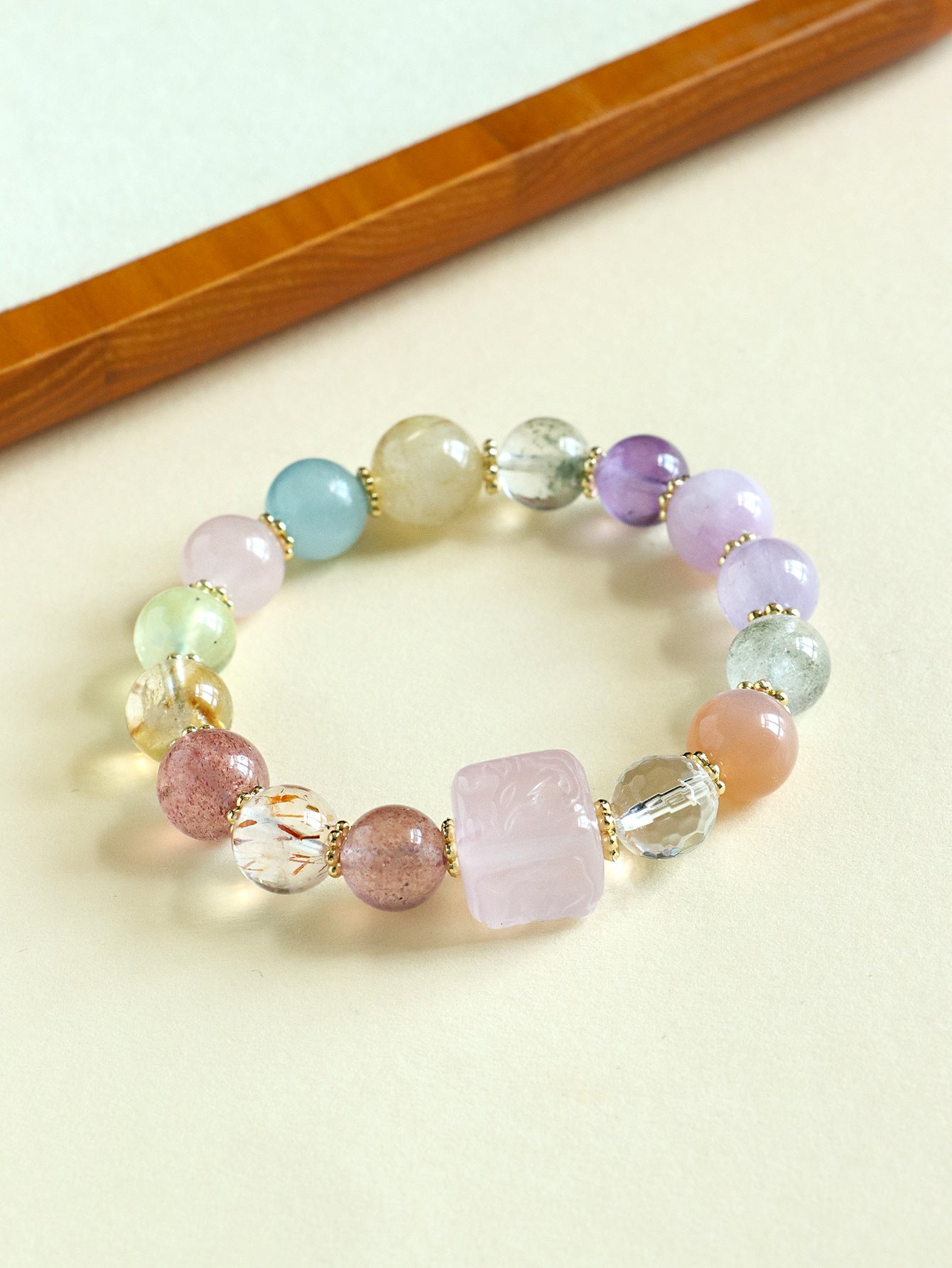 Elegant Crystal Cubic Zirconia Amulet Bracelet Nine Tailed Fox Beaded Bracelet Multi Gemstone Purple Aquamarine