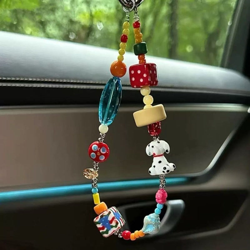 Dopamine phone charm with colorful beads. Cute multi-use strap for phone, bag, or camera. A joyful, trendy accessory for aesthetic lovers.